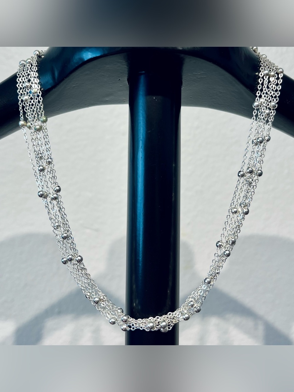 Vintage Silver Tone Multi-Strand Beaded Necklace